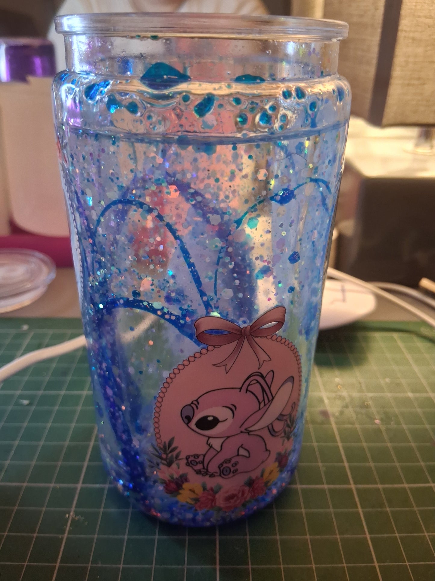 Blue alien inspired snowglobe tumbler