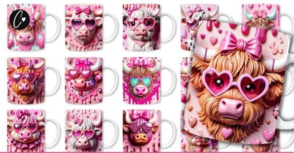 Valentine 3D Highland cow mug