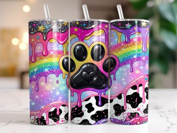 Rainbow Paw Print Drip 20oz Tumbler