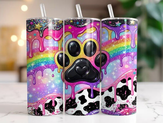 Rainbow Paw Print Drip 20oz Tumbler