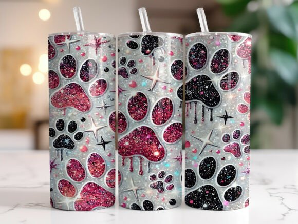 Glitter paw print 20oz tumbler