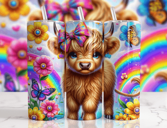 Rainbow Highland Cow 20oz tumbler