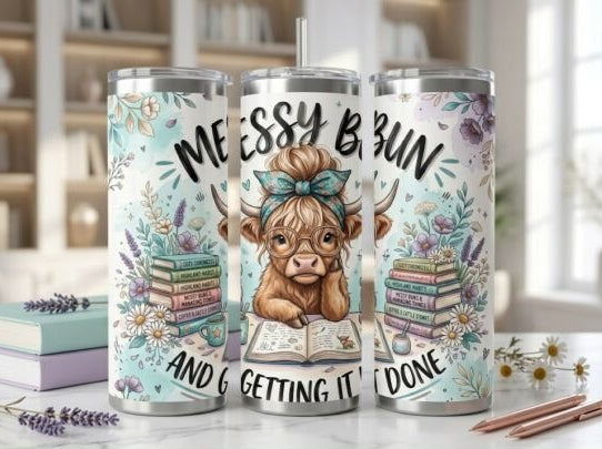 Messy bun Highland Cow Tumbler
